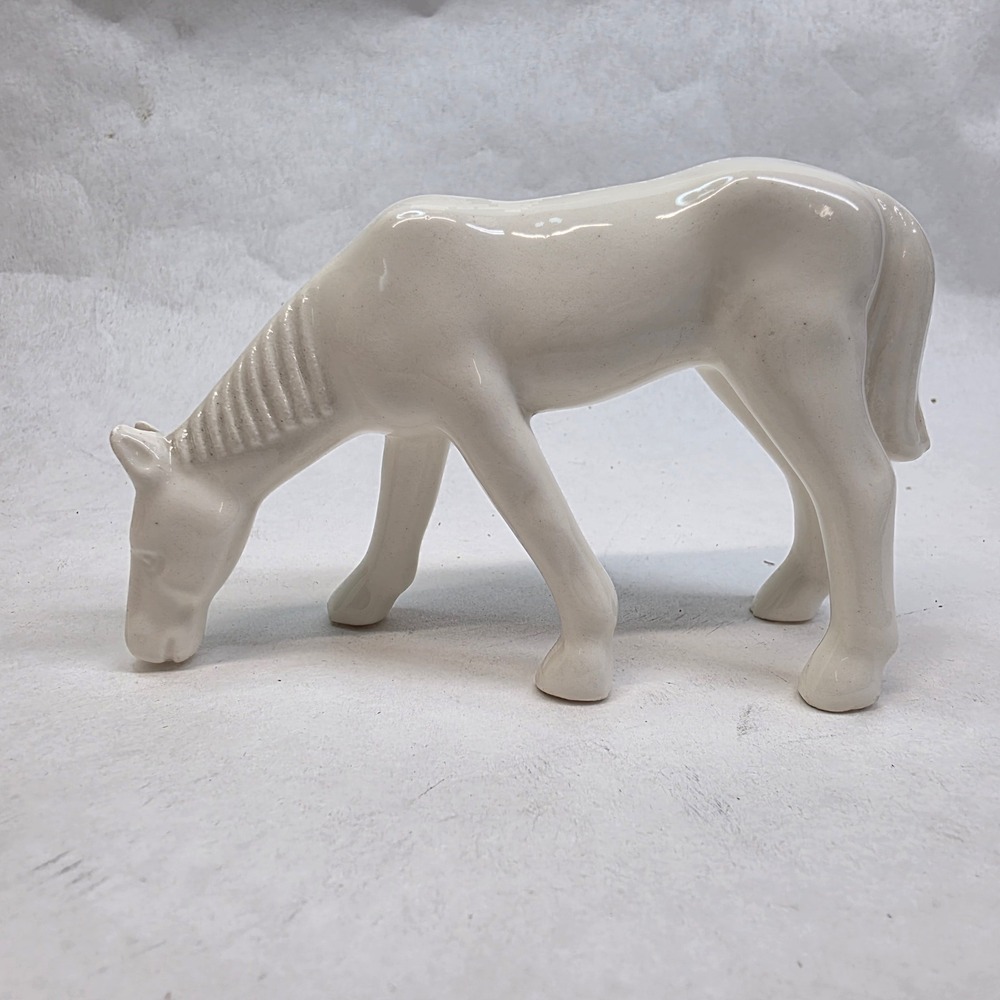Czechoslovakia Horse Figurine White Vintage Grazing Ceramic MCM 3"